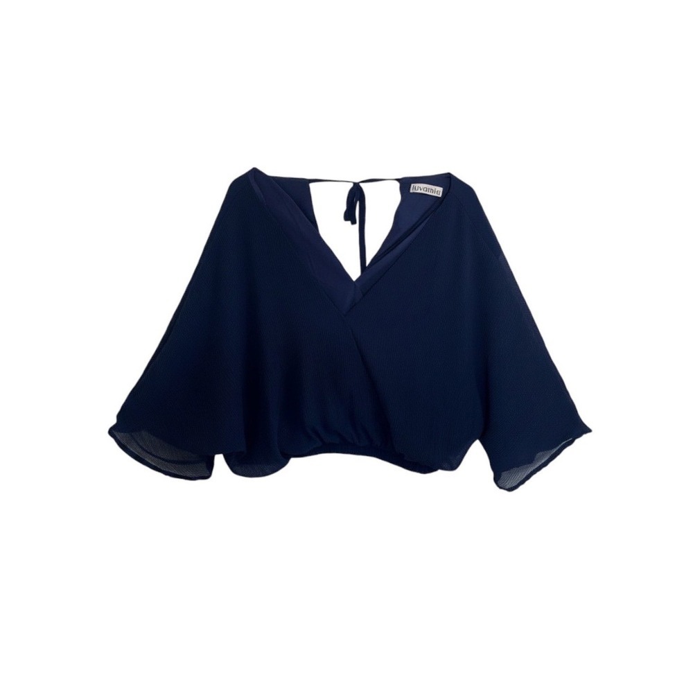 LUVAMIA coastal neutral Elegant Fairy Navy mesh top size XL